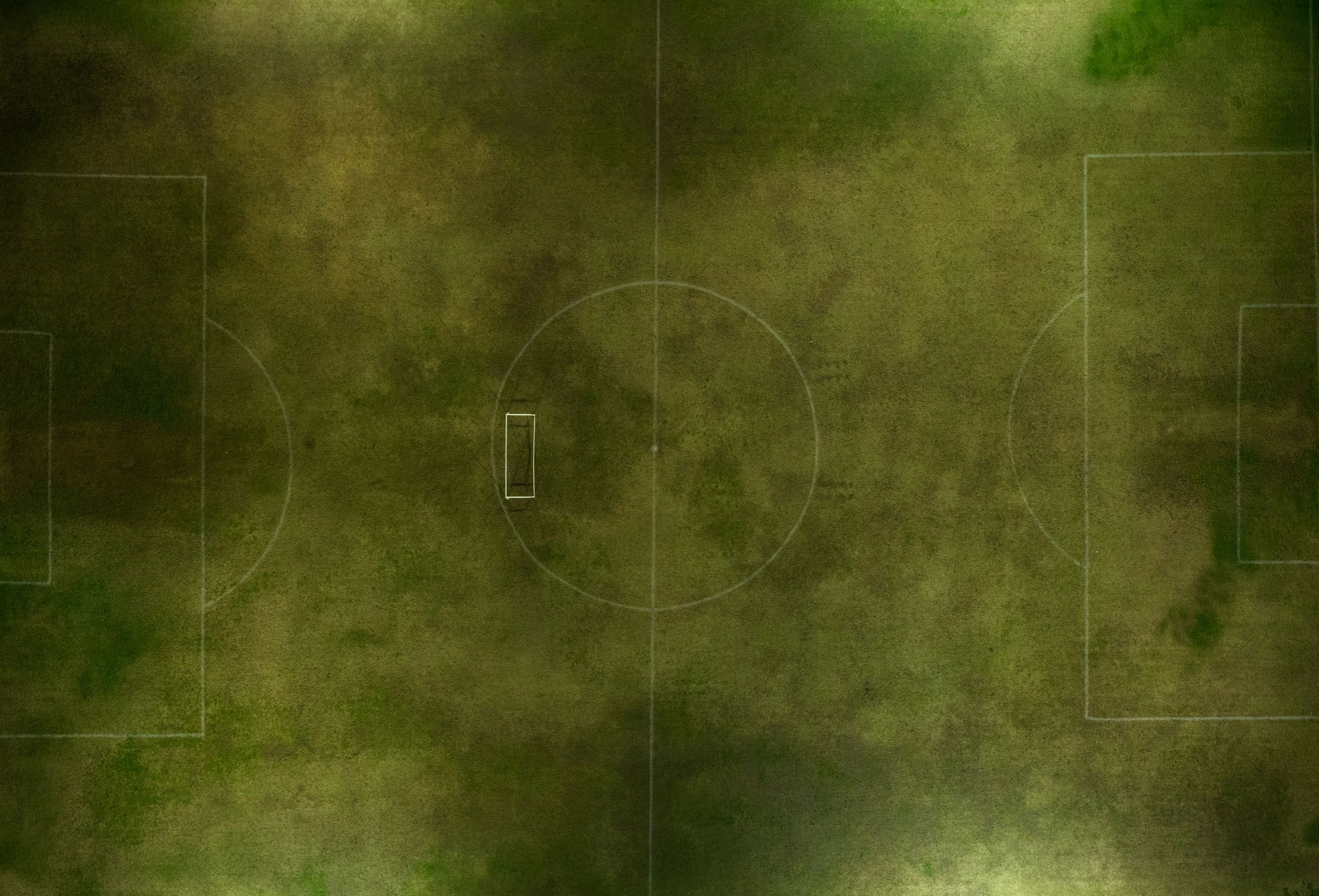 Aerial view of a soccer field from above